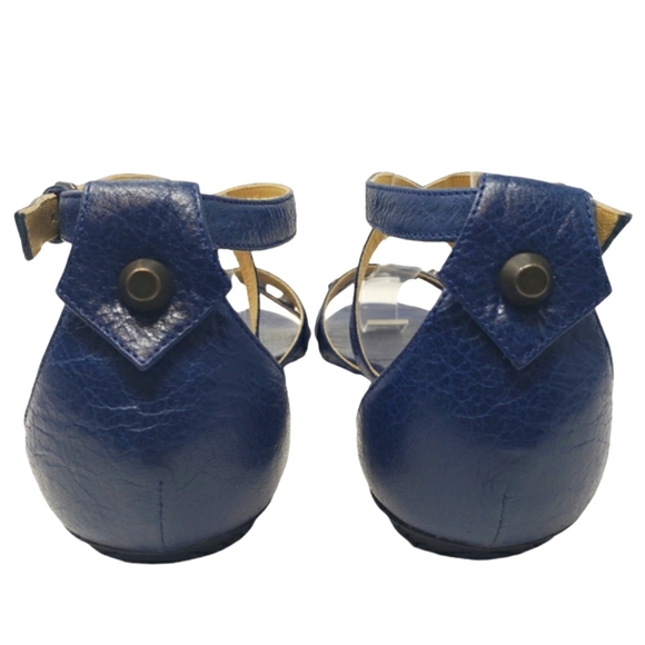 Balenciaga Dark Blue Leather Sandals Size 38 US 7.5 Ankle Strap Studded Flats - Picture 8 of 11